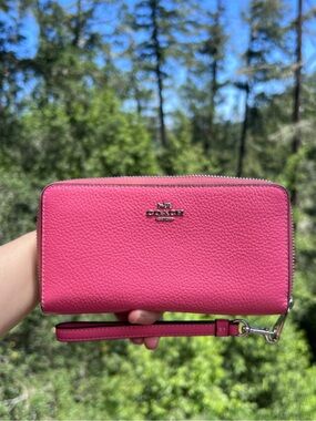 COACH Long Zip-Around Pink Leather Wallet Silver Gold Hardware AUTHENTIC NWOT